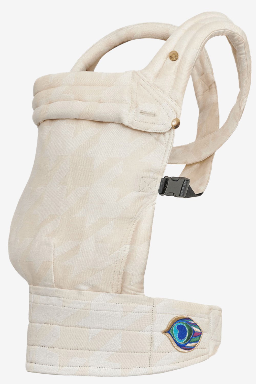 Ecru and white baby carrier with an tweed design in a cotton and hemp blend