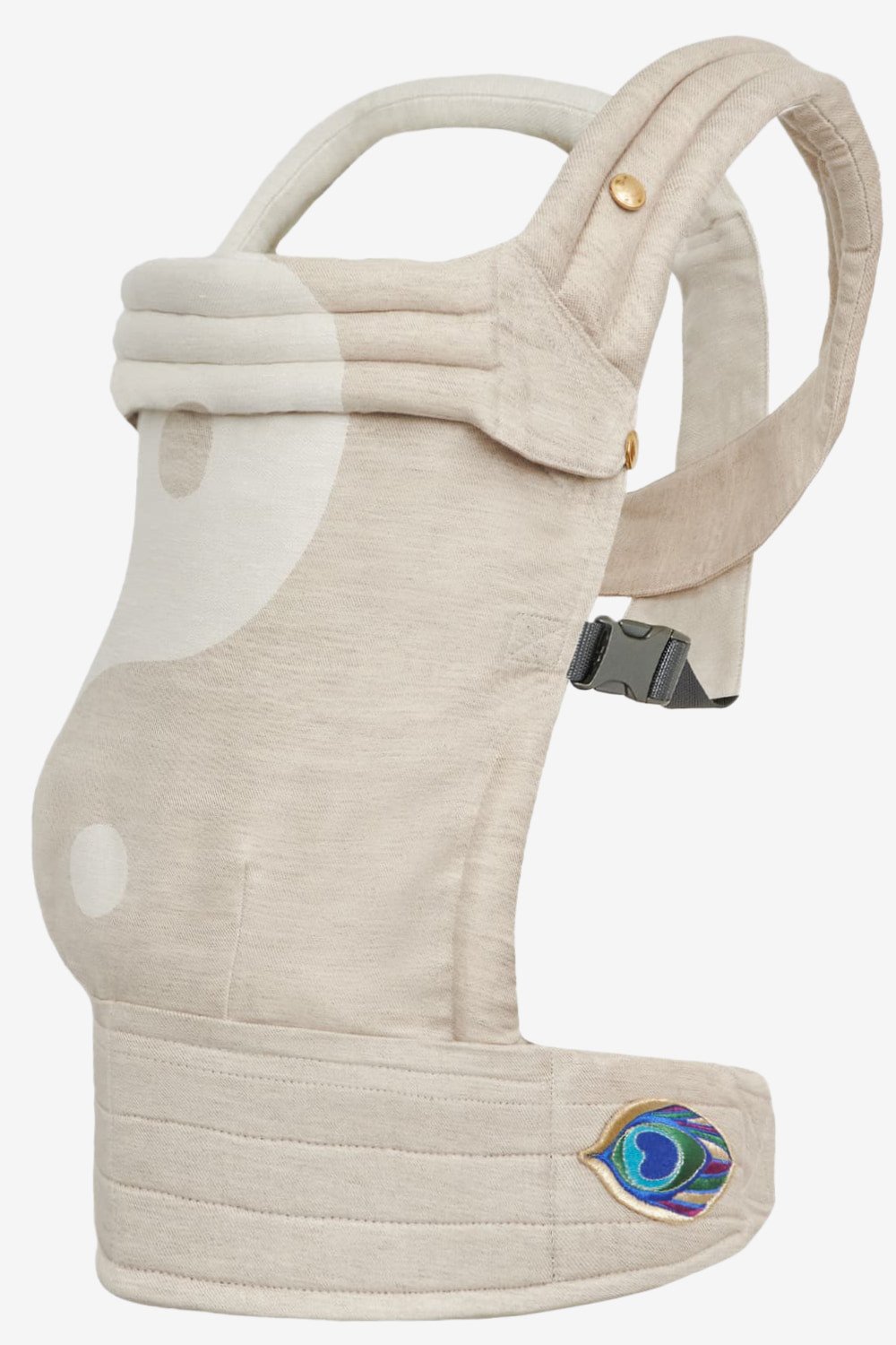 Beige and white yin yang baby carrier in a linen blend
