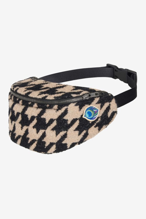 Black and beige tweed belt bag in a cashmere and silk blend