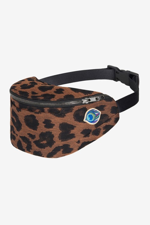 Brown belt bag with leopard print in a cotton blend
