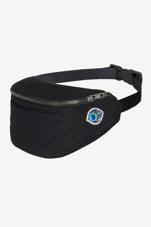 Black belt bag with graphic design in a linen blend