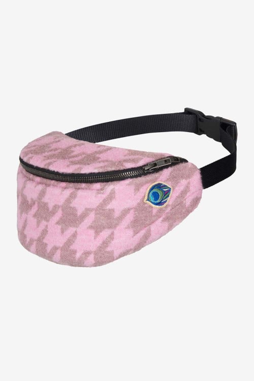 Pink tweed belt bag in a cashmere and silk blend