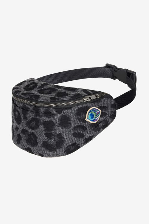 Grey belt bag with leopard print in a cotton blend