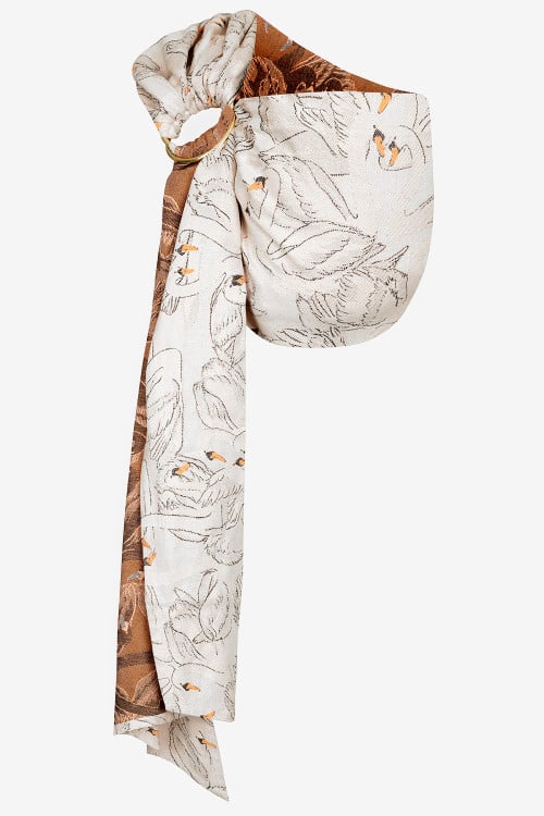 Beige and white ring sling with swans, in cotton