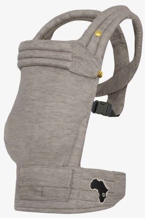 Taupe Jane Goodall baby carrier in a linen blend