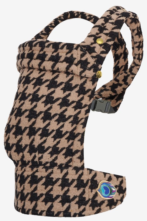 Black and beige tweed baby carrier in a cashmere and silk blend