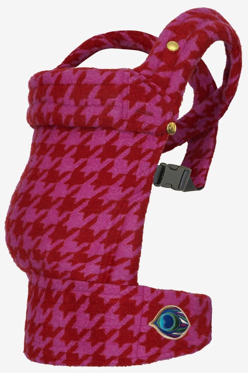 Red and pink tweed baby carrier in a cashmere and silk blend