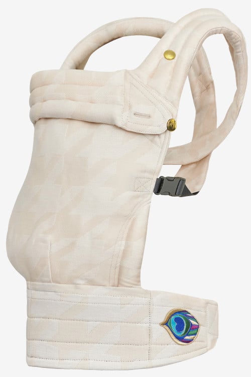 Ecru and white baby carrier with an tweed design in a cotton and hemp blend