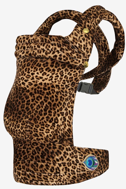 Brown baby carrier with leopard print in organic velvet