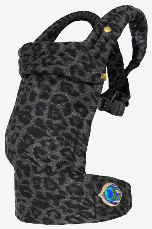 Grey baby carrier with leopard print in a cotton blend