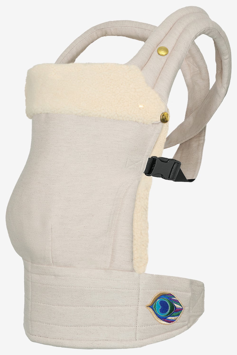 Spirit beige baby carrier in linen with a light beige attachable insert in 100% lambskin