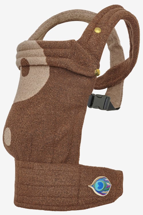 Brown and beige yin yang baby carrier in a cashmere and silk blend