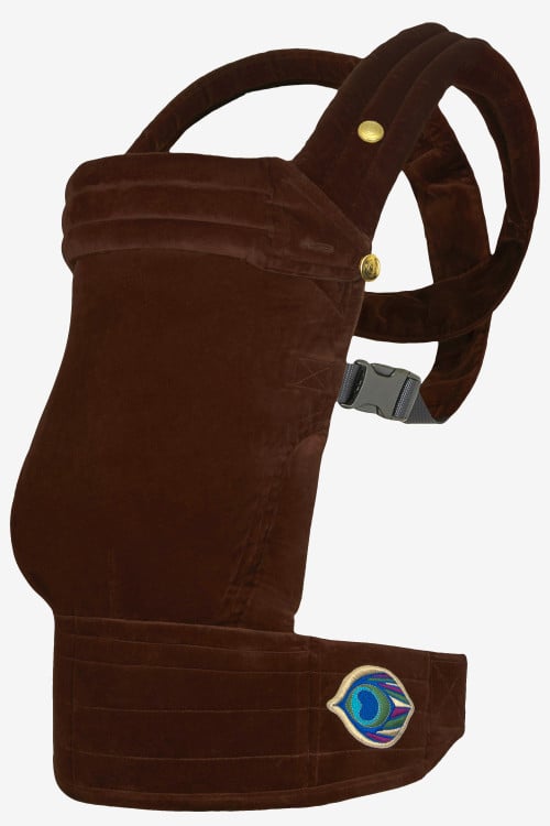 Dark brown baby carrier in organic cotton